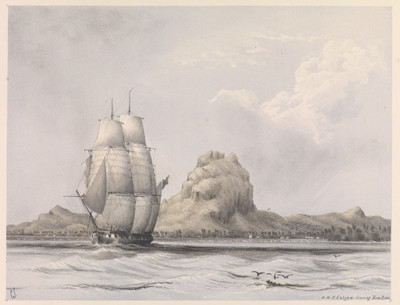 HMS Calypso quittant Bora Bora (1861)