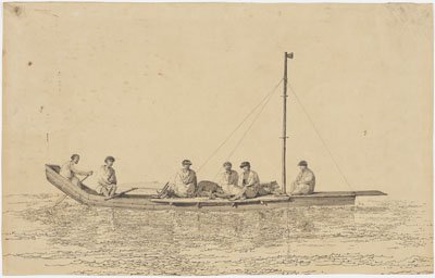 Pirogue et hommes de Tahiti (1777)