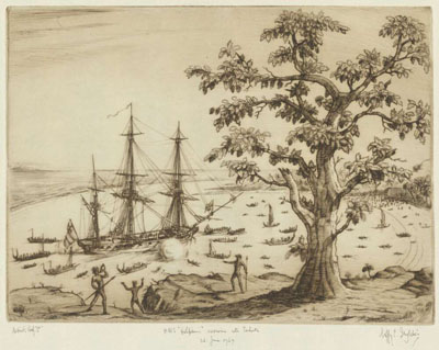 HMS Dolphin arrivant à Tahiti le 24 juin 1769